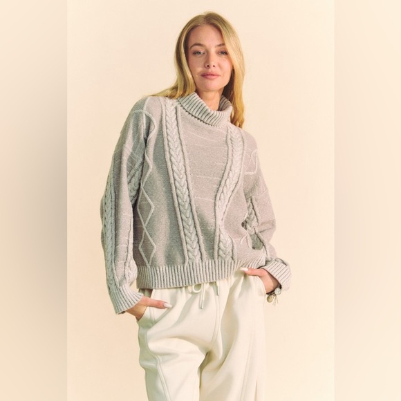 Davi & Dani Cable-Knit Turtleneck Dropped Shoulder Sweater  10010013710 - Picture 1 of 5